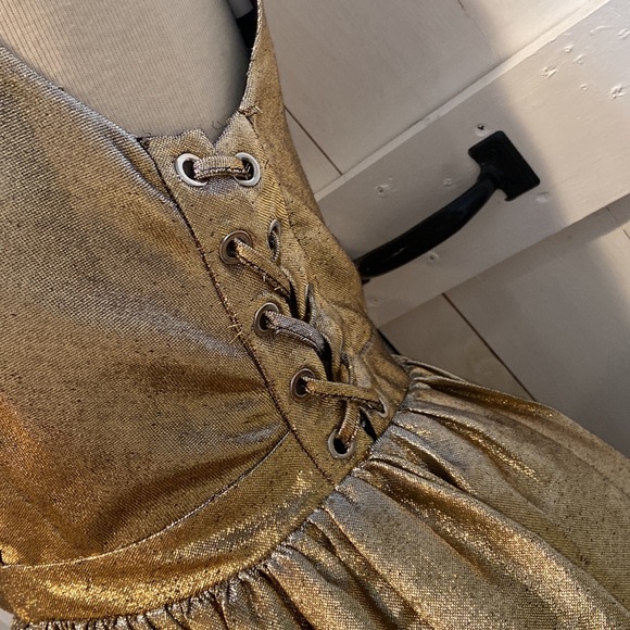 Sandro Goldie Gold V Neck Corset Dress - Picture 2 of 6